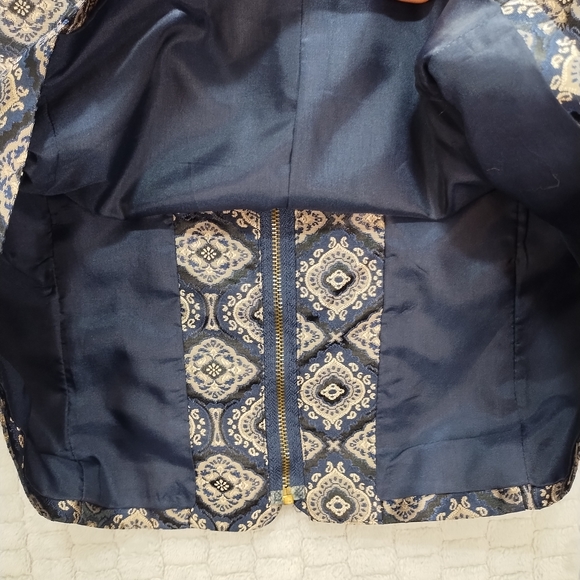 Vintage-Navy & Gold Tapestry Brocade Crop Vest/Waistcoat-Jacquard--Academia - Picture 6 of 9